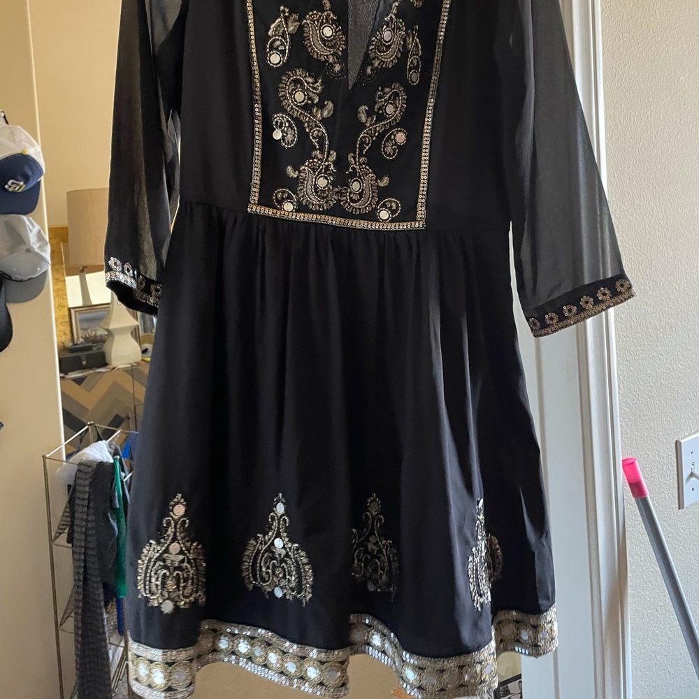Free people embellished black mini formal dress 6
